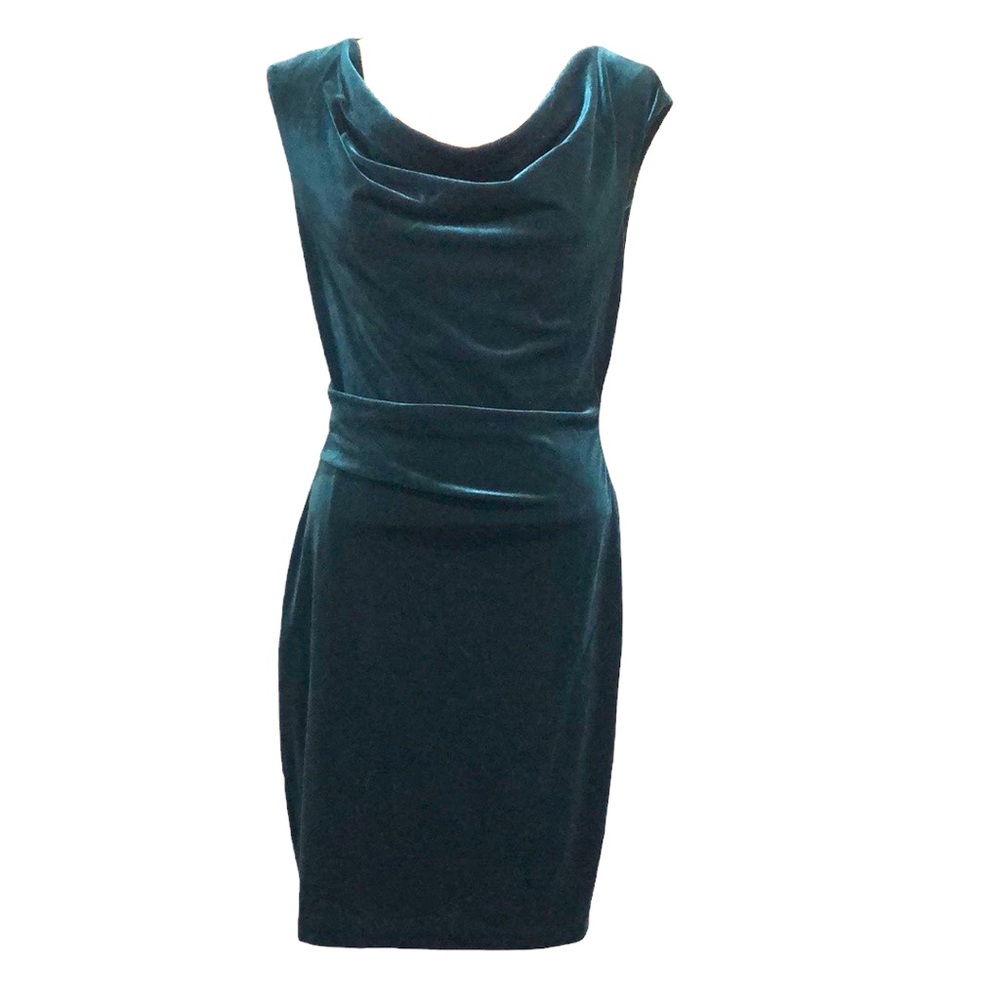 SOLD NWT JH Cocktail Dress Size 12 Dark Hunter Green Velvet Cowl Neck - Picture 1 of 11